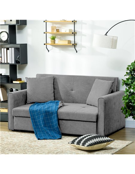 HOMCOM 2 Seater Sofa Bed, Convertible Bed Settee, Modern Velvet Loveseat Sofa Couch with 2 Cushions, Hidden Storage for Living R