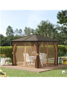 Outsunny 3 x 3(m) Metal Hardtop Gazebo, with Curtains and Accessories - Brown 2