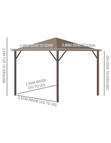 Outsunny 3 x 3(m) Metal Hardtop Gazebo, with Curtains and Accessories - Brown