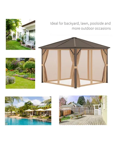 Outsunny 3 x 3(m) Metal Hardtop Gazebo, with Curtains and Accessories - Brown