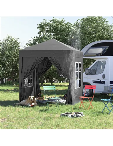 Outsunny 2 x 2 m Garden Pop Up Gazebo, Wedding Party Tent Marquee, Water Resistant Awning Canopy with Sidewalls, Windows, Carry 