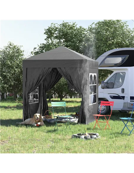 Outsunny 2 x 2 m Garden Pop Up Gazebo, Wedding Party Tent Marquee, Water Resistant Awning Canopy with Sidewalls, Windows, Carry 