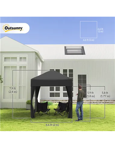 Outsunny 2 x 2 m Garden Pop Up Gazebo, Wedding Party Tent Marquee, Water Resistant Awning Canopy with Sidewalls, Windows, Carry 