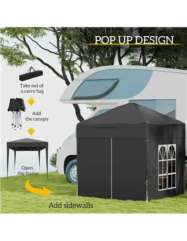 Outsunny 2 x 2 m Garden Pop Up Gazebo, Wedding Party Tent Marquee, Water Resistant Awning Canopy with Sidewalls, Windows, Carry 