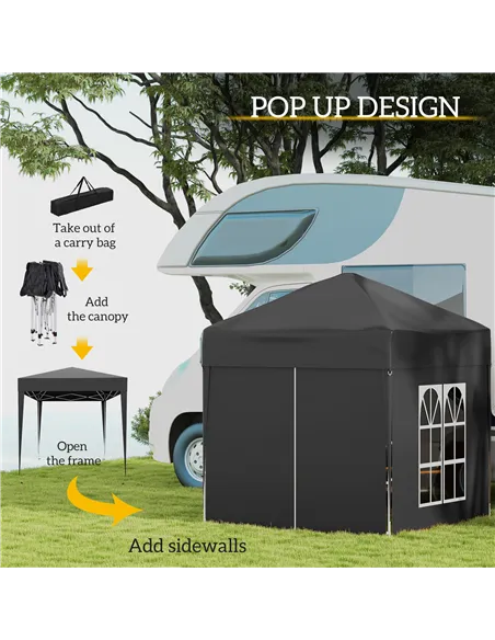Outsunny 2 x 2 m Garden Pop Up Gazebo, Wedding Party Tent Marquee, Water Resistant Awning Canopy with Sidewalls, Windows, Carry 