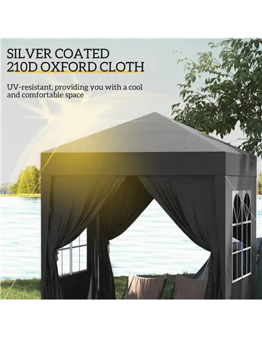Outsunny 2 x 2 m Garden Pop Up Gazebo, Wedding Party Tent Marquee, Water Resistant Awning Canopy with Sidewalls, Windows, Carry 