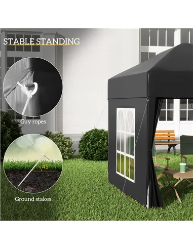 Outsunny 2 x 2 m Garden Pop Up Gazebo, Wedding Party Tent Marquee, Water Resistant Awning Canopy with Sidewalls, Windows, Carry 