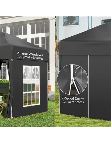 Outsunny 2 x 2 m Garden Pop Up Gazebo, Wedding Party Tent Marquee, Water Resistant Awning Canopy with Sidewalls, Windows, Carry 