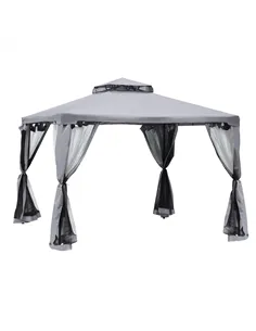 Outsunny 3 x 3 m Metal Gazebo, Garden Pavillion, Double Roof Outdoor Canopy Shelter with Mesh Sidewalls, Grey