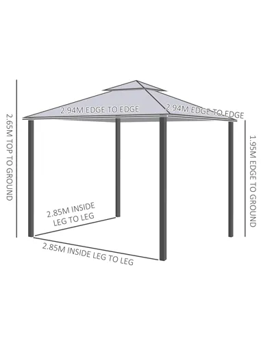 Outsunny 3 x 3 m Metal Gazebo, Garden Pavillion, Double Roof Outdoor Canopy Shelter with Mesh Sidewalls, Grey