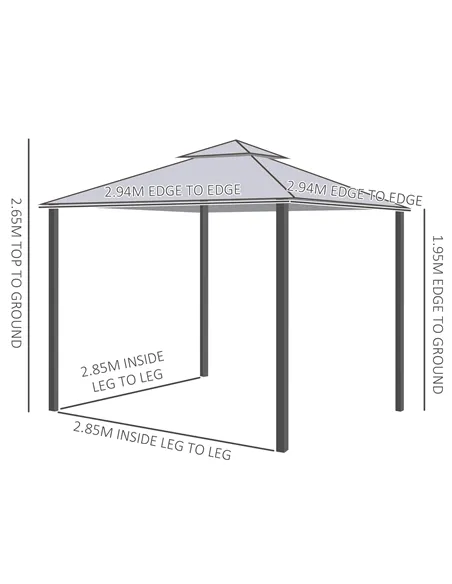 Outsunny 3 x 3 m Metal Gazebo, Garden Pavillion, Double Roof Outdoor Canopy Shelter with Mesh Sidewalls, Grey