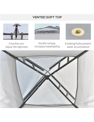 Outsunny 3 x 3 m Metal Gazebo, Garden Pavillion, Double Roof Outdoor Canopy Shelter with Mesh Sidewalls, Grey