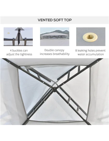 Outsunny 3 x 3 m Metal Gazebo, Garden Pavillion, Double Roof Outdoor Canopy Shelter with Mesh Sidewalls, Grey