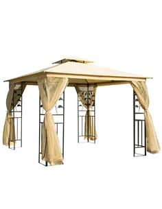 Outsunny 3(m) x 3(m) Garden Gazebo, Double Roof Outdoor Gazebo Canopy Shelter with Netting, Solid Steel Frame, for Garden, Lawn 