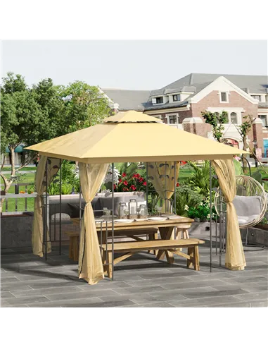 Outsunny 3(m) x 3(m) Garden Gazebo, Double Roof Outdoor Gazebo Canopy Shelter with Netting, Solid Steel Frame, for Garden, Lawn 