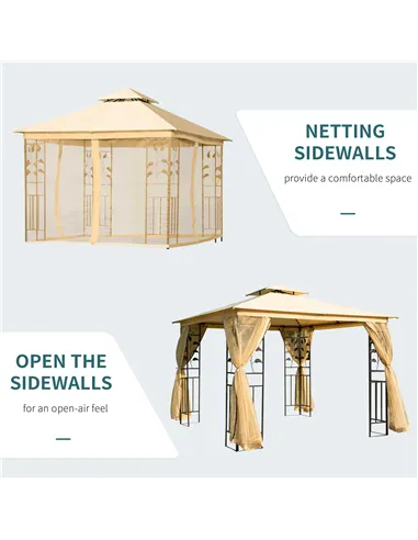 Outsunny 3(m) x 3(m) Garden Gazebo, Double Roof Outdoor Gazebo Canopy Shelter with Netting, Solid Steel Frame, for Garden, Lawn 