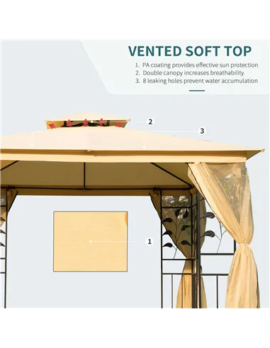 Outsunny 3(m) x 3(m) Garden Gazebo, Double Roof Outdoor Gazebo Canopy Shelter with Netting, Solid Steel Frame, for Garden, Lawn 