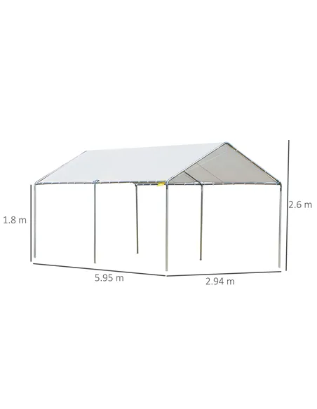 Outsunny 3 x 6m Heavy Duty Carport Garage Car Shelter Galvanized Steel Outdoor Open Canopy Tent Water UV Resistant Waterproof, W