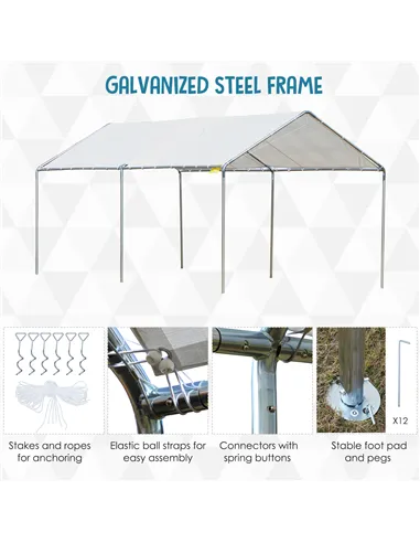 Outsunny 3 x 6m Heavy Duty Carport Garage Car Shelter Galvanized Steel Outdoor Open Canopy Tent Water UV Resistant Waterproof, W