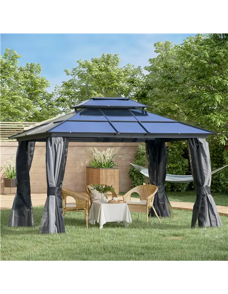 Outsunny Outdoor 3.6 x 3(m) Gazebo Cabana w/ Steel Frame & Net Sidewalls for Privacy