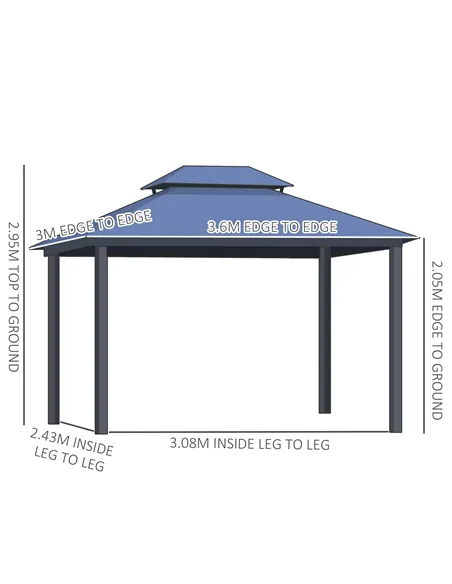 Outsunny Outdoor 3.6 x 3(m) Gazebo Cabana w/ Steel Frame & Net Sidewalls for Privacy