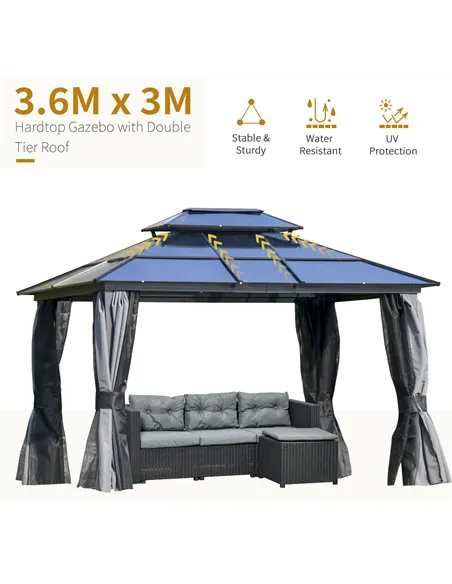 Outsunny Outdoor 3.6 x 3(m) Gazebo Cabana w/ Steel Frame & Net Sidewalls for Privacy