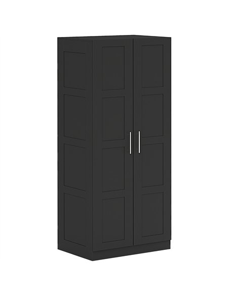 HOMCOM Double Panel Door Wardrobe, with Shelves - Black
