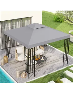 Outsunny 3(m) Gazebo Top Cover Double Tier Canopy Replacement Pavilion Roof Light Grey 2