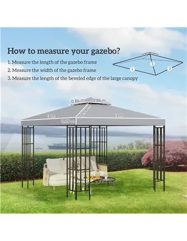 Outsunny 3(m) Gazebo Top Cover Double Tier Canopy Replacement Pavilion Roof Light Grey