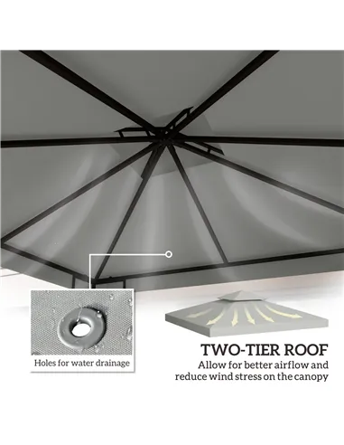 Outsunny 3(m) Gazebo Top Cover Double Tier Canopy Replacement Pavilion Roof Light Grey