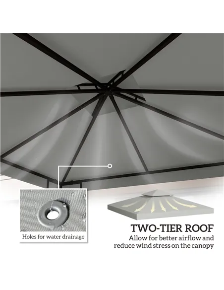 Outsunny 3(m) Gazebo Top Cover Double Tier Canopy Replacement Pavilion Roof Light Grey