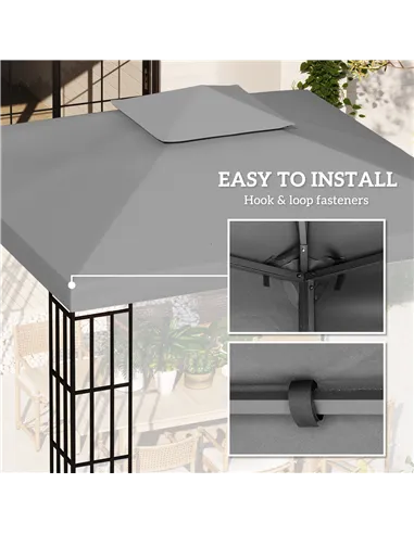 Outsunny 3(m) Gazebo Top Cover Double Tier Canopy Replacement Pavilion Roof Light Grey