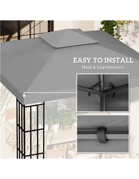 Outsunny 3(m) Gazebo Top Cover Double Tier Canopy Replacement Pavilion Roof Light Grey