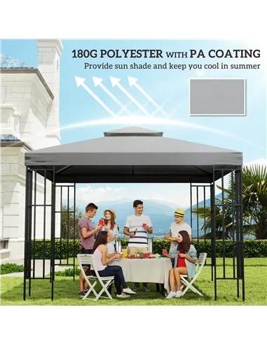 Outsunny 3(m) Gazebo Top Cover Double Tier Canopy Replacement Pavilion Roof Light Grey