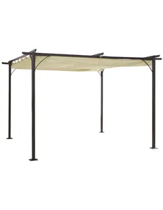 Outsunny 3.5M X 3.5M Metal Pergola Gazebo Awning Retractable Canopy Outdoor Garden Sun Shade Shelter Marquee Party BBQ, Beige