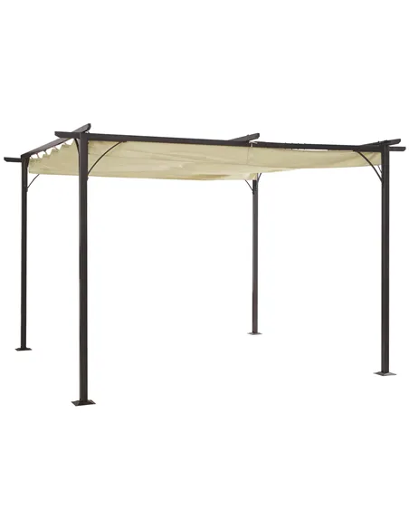 Outsunny 3.5M X 3.5M Metal Pergola Gazebo Awning Retractable Canopy Outdoor Garden Sun Shade Shelter Marquee Party BBQ, Beige