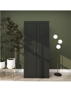 HOMCOM Double Panel Door Wardrobe, with Shelves - Black 2