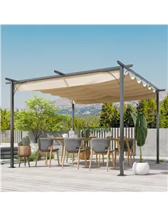 Outsunny 3.5M X 3.5M Metal Pergola Gazebo Awning Retractable Canopy Outdoor Garden Sun Shade Shelter Marquee Party BBQ, Beige 2