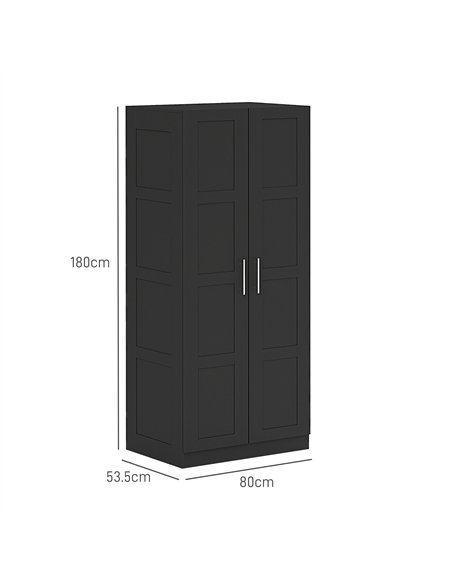 HOMCOM Double Panel Door Wardrobe, with Shelves - Black