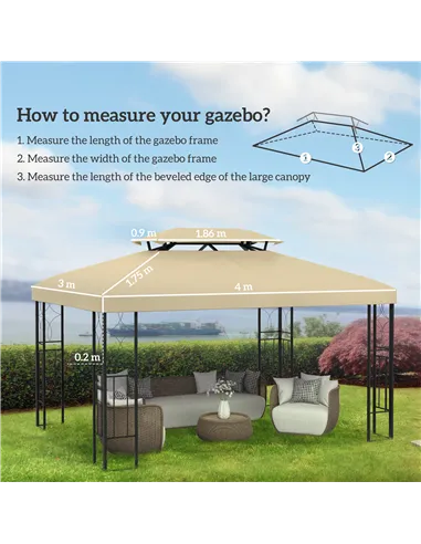 Outsunny Gazebo Roof Replacement, for 3 x 4m Frames - Cream