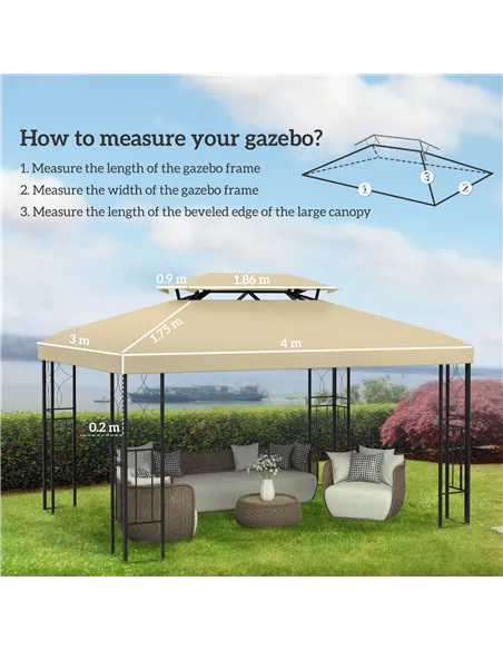 Outsunny Gazebo Roof Replacement, for 3 x 4m Frames - Cream