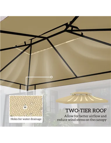 Outsunny Gazebo Roof Replacement, for 3 x 4m Frames - Cream
