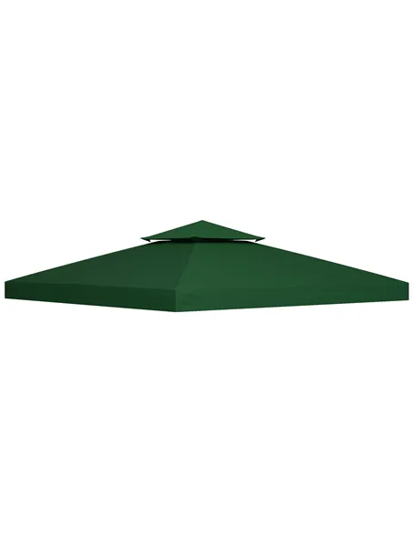 Outsunny 3(m) Gazebo Top Cover Double Tier Canopy Replacement Pavilion Roof Dark Green