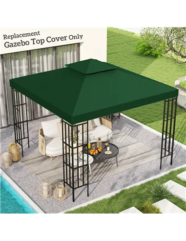 Outsunny 3(m) Gazebo Top Cover Double Tier Canopy Replacement Pavilion Roof Dark Green