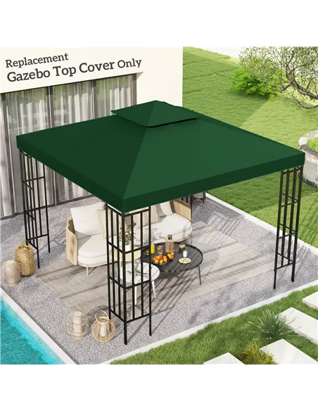 Outsunny 3(m) Gazebo Top Cover Double Tier Canopy Replacement Pavilion Roof Dark Green