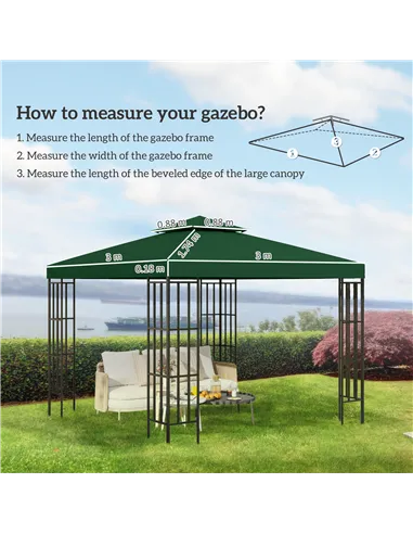Outsunny 3(m) Gazebo Top Cover Double Tier Canopy Replacement Pavilion Roof Dark Green