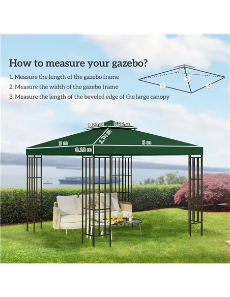 Outsunny 3(m) Gazebo Top Cover Double Tier Canopy Replacement Pavilion Roof Dark Green