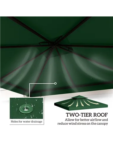 Outsunny 3(m) Gazebo Top Cover Double Tier Canopy Replacement Pavilion Roof Dark Green