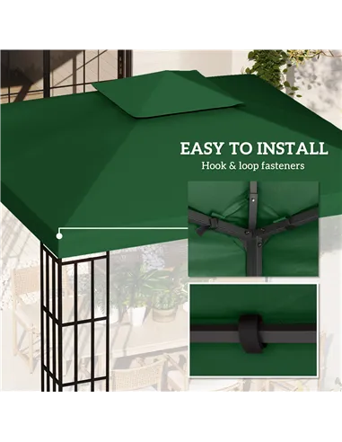 Outsunny 3(m) Gazebo Top Cover Double Tier Canopy Replacement Pavilion Roof Dark Green