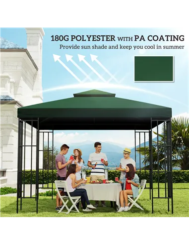 Outsunny 3(m) Gazebo Top Cover Double Tier Canopy Replacement Pavilion Roof Dark Green